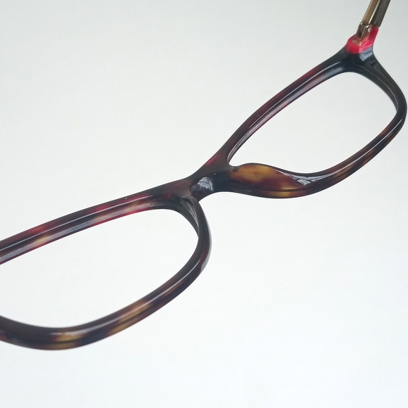 Emporio Armani Tortoise Shell Brown Trim Eye Glass Cat Frames Brass & Red Tips - Picture 14 of 16